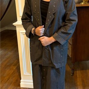 Vintage 80’s Dark Gray Denim Studded Jacket and Skirt Set - Size 8